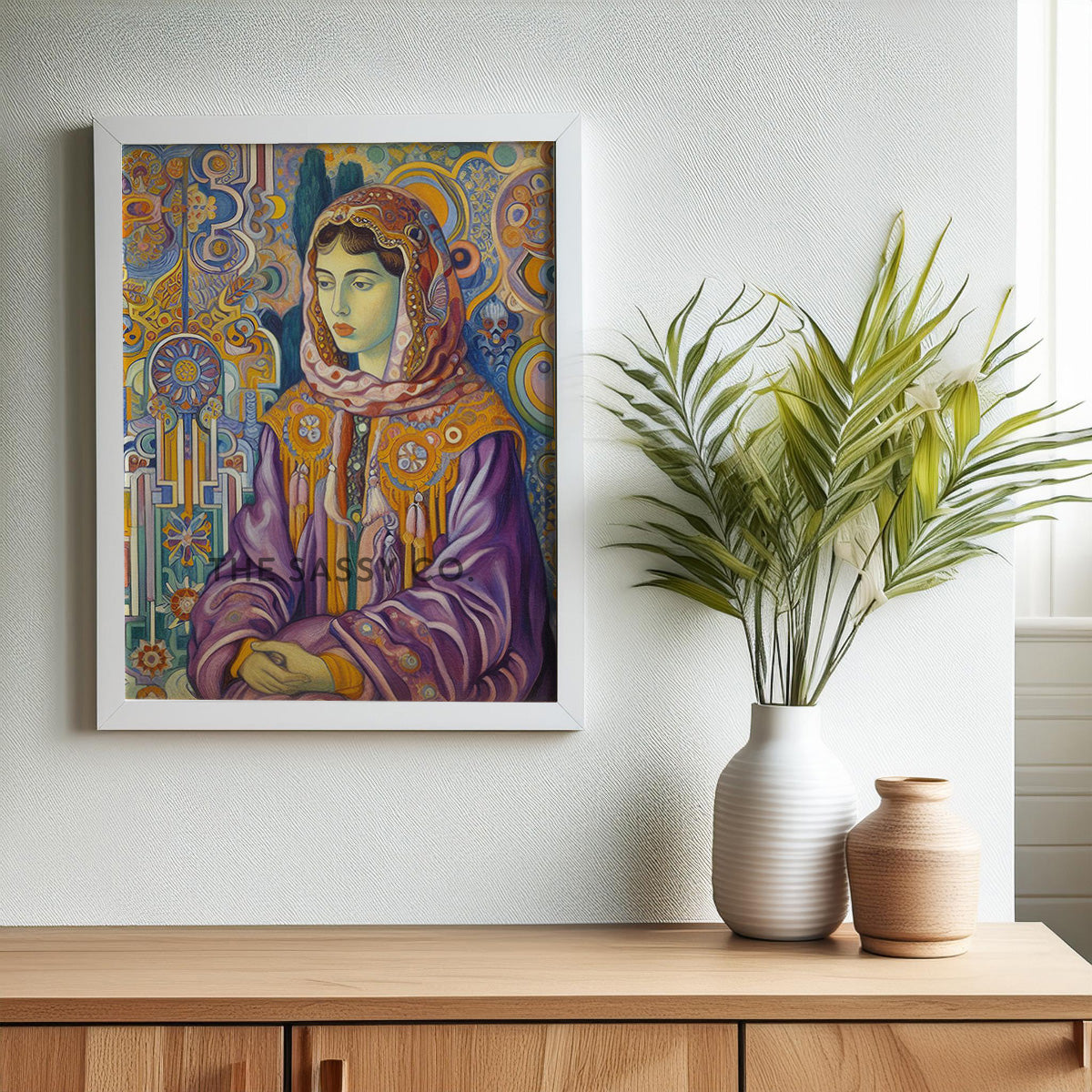 Moroccan Woman Abstract Patterns Geometric wall art painting canvas print, framed print for living room and home decor