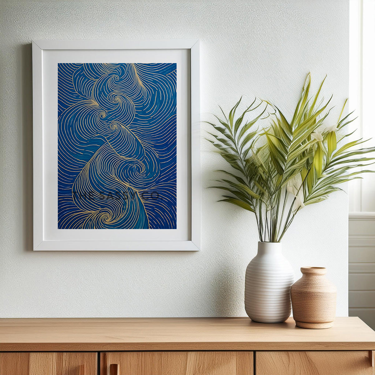 Nature inspired blue abstract wind wall art painting canvas & framed print for bedroom, living decor, office, work station, home decor